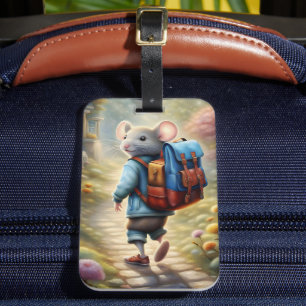 Niedlicher Mäuse auf dem Weg zur Schule, Gepäckanhänger