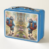 Niedlicher Mäuse auf dem Weg zur Schule Metall Brotdose (Rückseite)