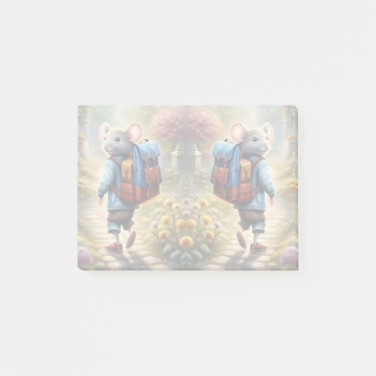 Niedlicher Mäuse auf dem Weg zur Schule, Post-it Klebezettel (Vorderseite)