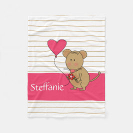 Niedlicher Mausw Herz-Ballon, addieren Namen Fleecedecke