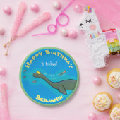 Niedlicher Meerdinosaurier Cartoon personalisiert  Pappteller (Party)