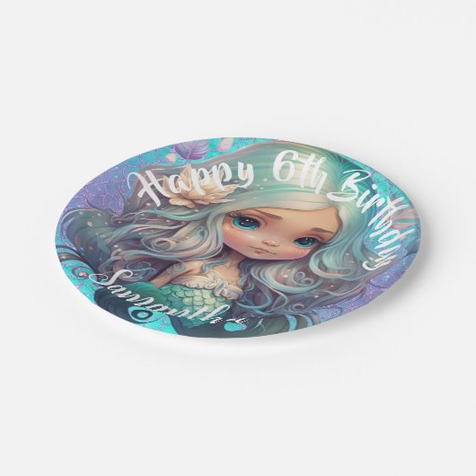 Niedlicher Meerjungfisch Pappteller (Schrägansicht)