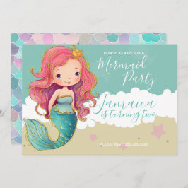 Niedlicher Meerjungfrau Ocean Beach Geburtstagspar Einladung