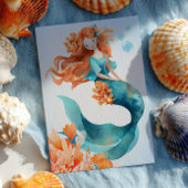 Niedlicher Meerjungfrau Seewasserfarbe Kindergebur Einladung