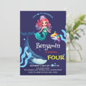 Niedlicher Meerjunghai Whale bunt Geburtstagsparty Einladung (Stehend Vorderseite)