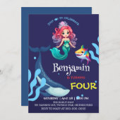 Niedlicher Meerjunghai Whale bunt Geburtstagsparty Einladung (Vorne/Hinten)