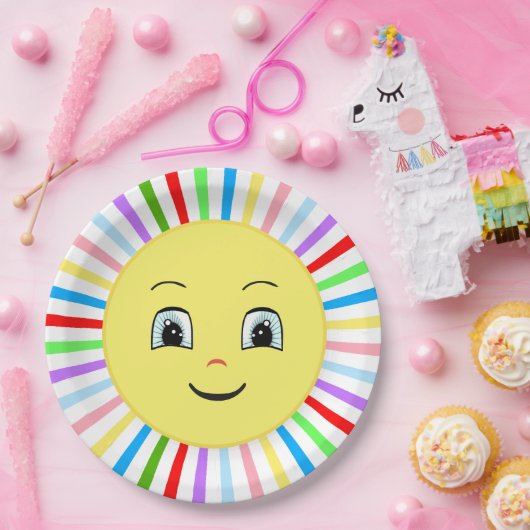 Niedlicher mehrfarbiger Happy Sunshine Pappteller (Party)