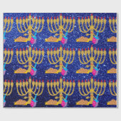 Niedlicher Menorah u. Dreidels blauer Geschenkpapier (Flach)