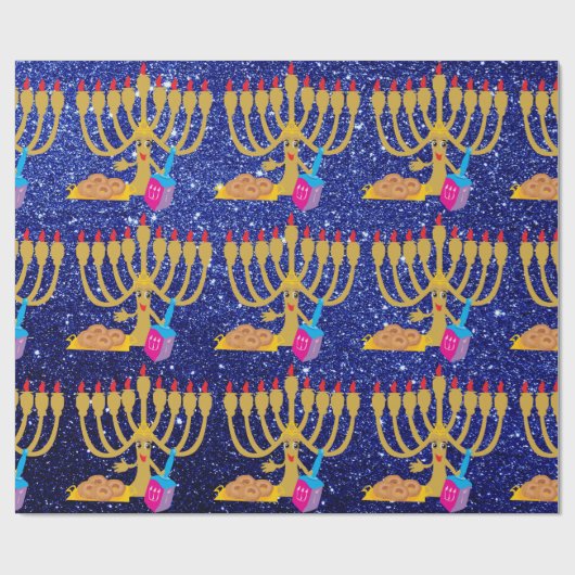 Niedlicher Menorah u. Dreidels blauer Geschenkpapier (Flach)