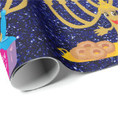 Niedlicher Menorah u. Dreidels blauer Geschenkpapier (Rolleneckpunkt)