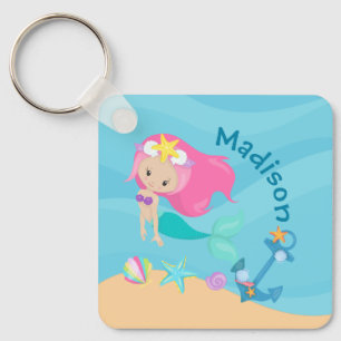 Niedlicher Mermaid Girl Beach Personalisierter Som Schlüsselanhänger