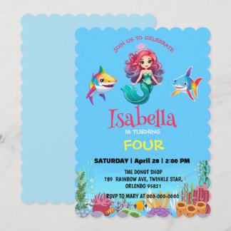Niedlicher Mermaid Hai Regenbogen bunt Geburtstags Einladung