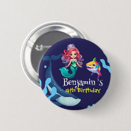 Niedlicher Mermaid-Hai Whale Regenbogen bunt Gebur Button