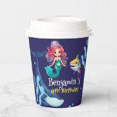 Niedlicher Mermaid-Hai Whale Regenbogen bunt Gebur Pappbecher (Rückseite)