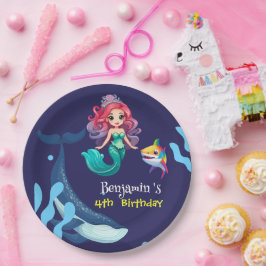 Niedlicher Mermaid-Hai Whale Regenbogen bunt Gebur Pappteller