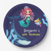 Niedlicher Mermaid-Hai Whale Regenbogen bunt Gebur Pappteller (Vorderseite)