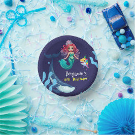 Niedlicher Mermaid-Hai Whale Regenbogen bunt Gebur Pappteller