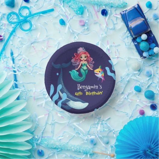 Niedlicher Mermaid-Hai Whale Regenbogen bunt Gebur Pappteller (Party)