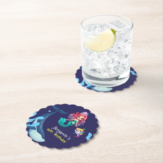 Niedlicher Mermaid-Hai Whale Regenbogen bunt Gebur Untersetzer (Vor Ort)