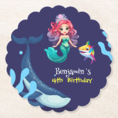 Niedlicher Mermaid-Hai Whale Regenbogen bunt Gebur Untersetzer (Vorderseite)