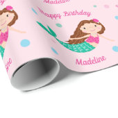 Niedlicher Mermaid Pink Personalisiert Geburtstag Geschenkpapier (Rolleneckpunkt)