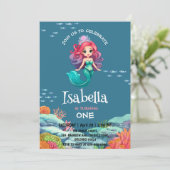 Niedlicher Mermaid Rainbow bunt Geburtstagspartei Einladung (Stehend Vorderseite)