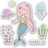 Niedlicher Mermaid Whimsical Girly Personalisierte Aufkleber (Vorderseite)