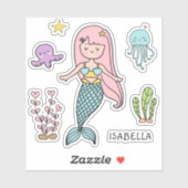 Niedlicher Mermaid Whimsical Girly Personalisierte Aufkleber (Blatt)