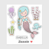 Niedlicher Mermaid Whimsical Girly Personalisierte Aufkleber (Blatt)