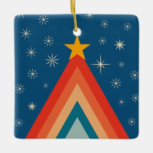 Niedlicher Merry & Bright Retro Groovy Weihnachtsb Keramikornament (Vorderseite)