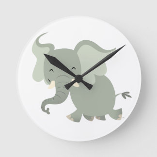 Niedlicher Merry Cartoon Elephant Wall Clock Runde Wanduhr
