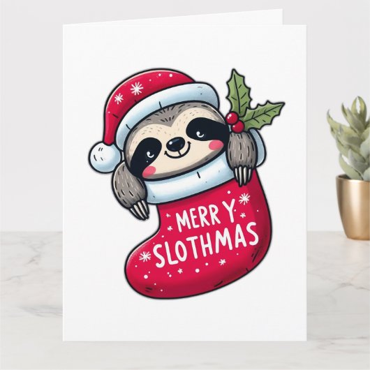 Niedlicher "Merry Slothmas" Weihnachtsfest Karte (Kleine Pflanze)
