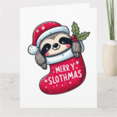 Niedlicher "Merry Slothmas" Weihnachtsfest Karte (Vorderseite)