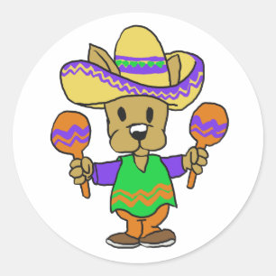 Niedlicher mexikanischer Hund mit Maracas Farbe Runder Aufkleber