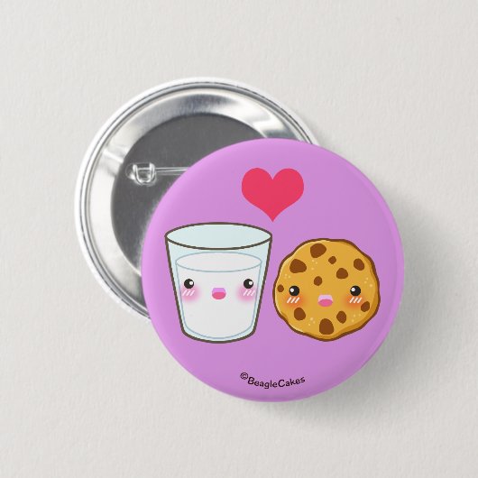 Niedlicher Milch u. Plätzchen Pinback Knopf Button (Vorne & Hinten)