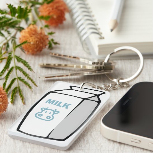 Niedlicher Milchkuh Cartoon Milchkarton Illustrati Schlüsselanhänger (Vorderseite rechts)