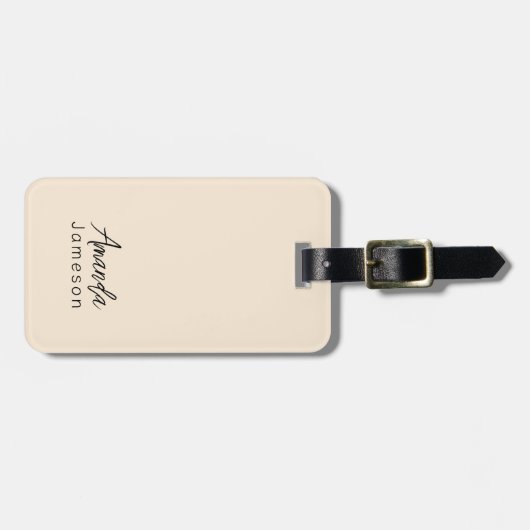 Niedlicher Minimaler Beige Monogramm Vollname Gepäckanhänger (Vorderseite horizontal)