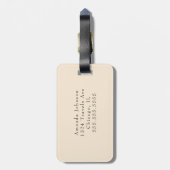 Niedlicher Minimaler Beige Monogramm Vollname Gepäckanhänger (Rückseite vertikal)