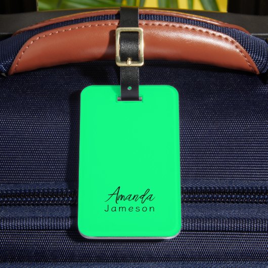 Niedlicher Minimaler Neon-grüner Monogramm Name Gepäckanhänger (Vorderseite Insitu 2)