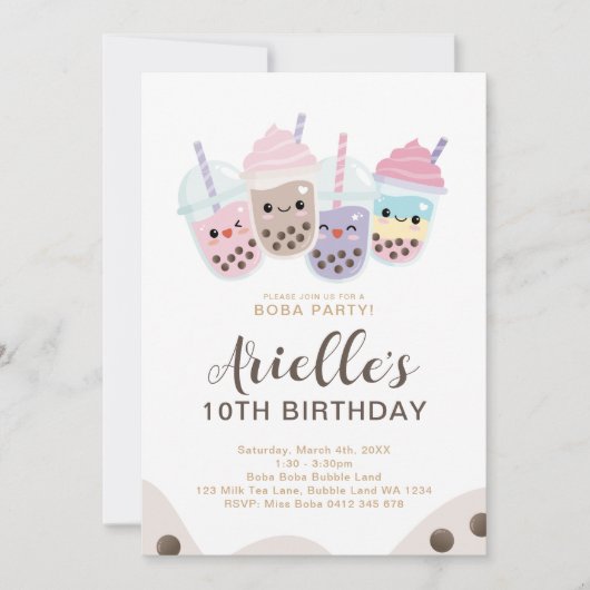 Niedlicher Minimalistischer Boba Blase Milk Tee Einladung (Vorderseite)