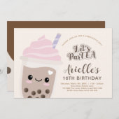 Niedlicher Minimalistischer Boba Bubble Tee Geburt Einladung (Vorne/Hinten)