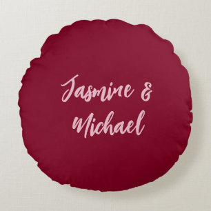 Niedlicher Minimalistischer Burgund-Rote Calligraf Rundes Kissen