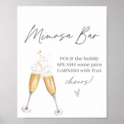 Niedlicher Minimalistischer Champagne Mimosa Bar s Poster (Vorne)