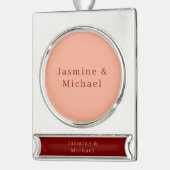 Niedlicher Minimalistischer Deep Red & Peach Name Banner-Ornament Silber (Links)