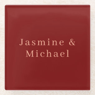 Niedlicher Minimalistischer Deep Red & Peach Name Glasuntersetzer