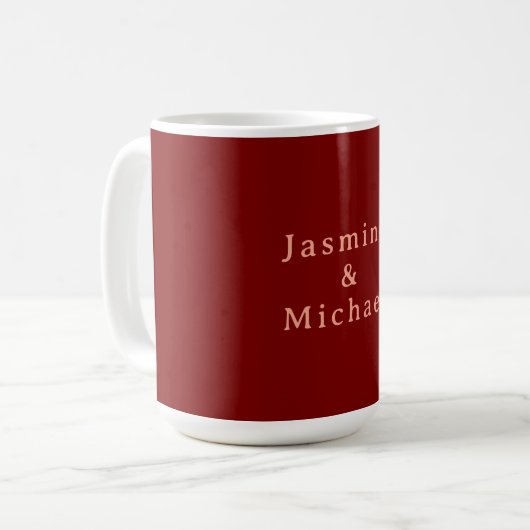 Niedlicher Minimalistischer Deep Red & Peach Name Kaffeetasse (Vorderseite Links)