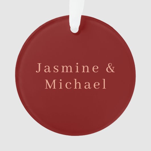 Niedlicher Minimalistischer Deep Red & Peach Name Ornament (Vorderseite)