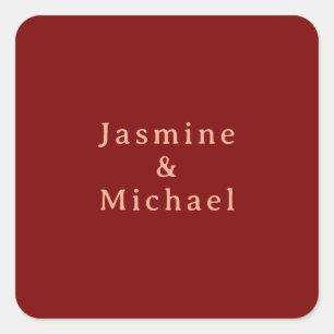 Niedlicher Minimalistischer Deep Red & Peach Name Quadratischer Aufkleber