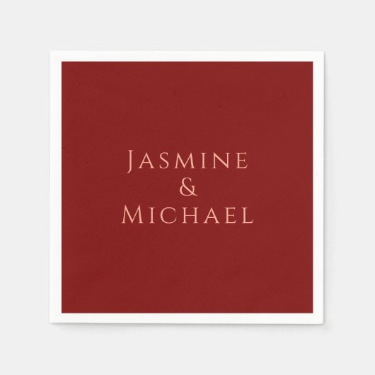 Niedlicher Minimalistischer Deep Red & Peach Name Serviette (Vorderseite)