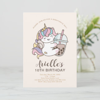 Niedlicher Minimalistischer Einhorn Boba Blubble M Einladung